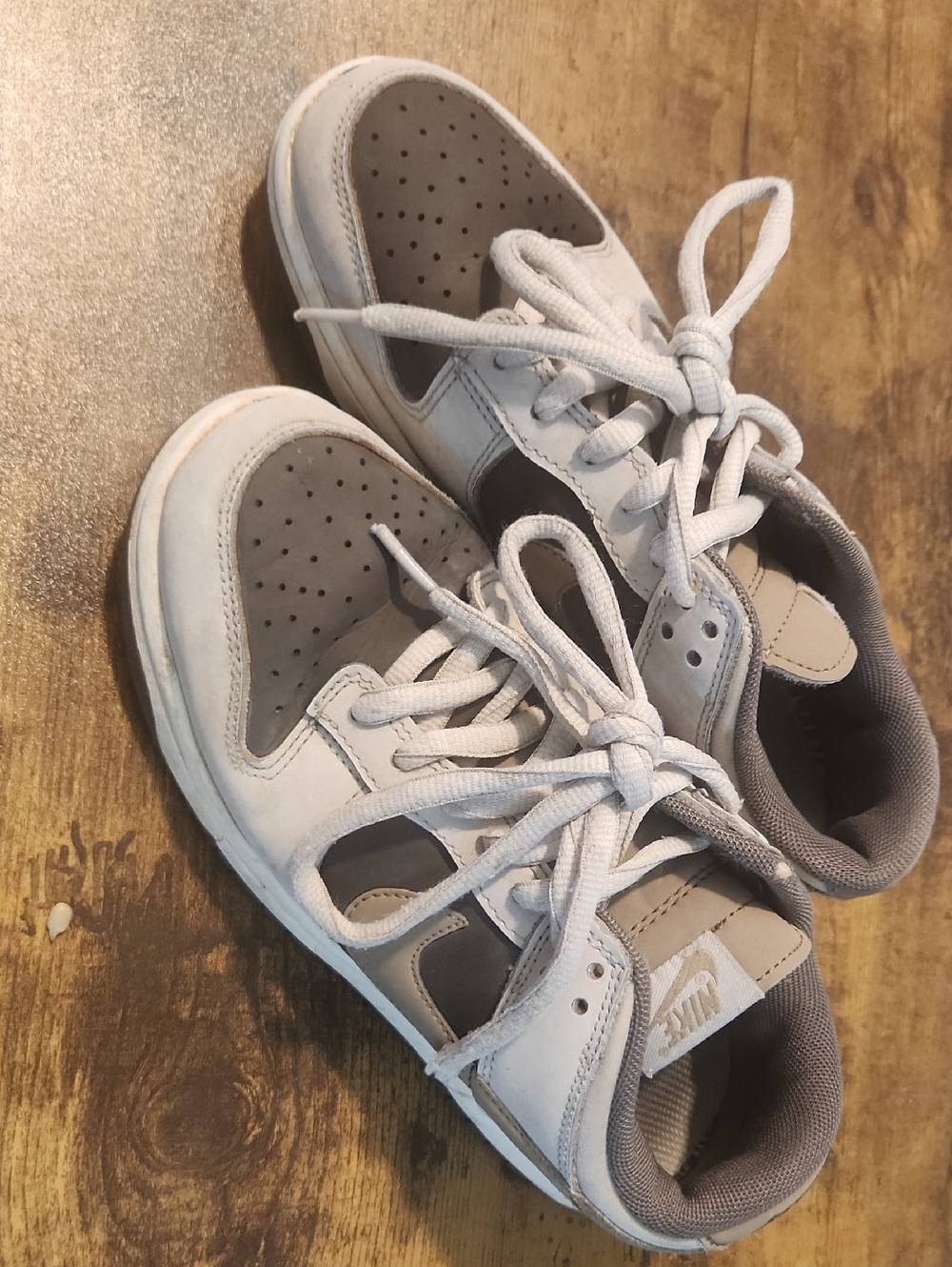 NIKE Kids White Gray, Brown Athletic Sneakers